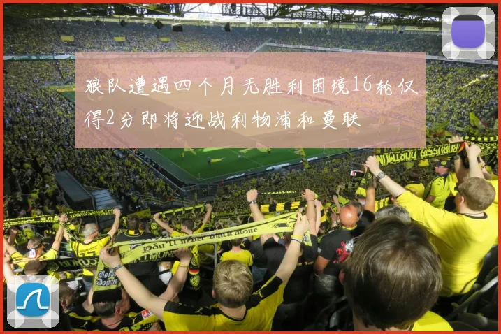 狼队遭遇四个月无胜利困境16轮仅得2分即将迎战利物浦和曼联